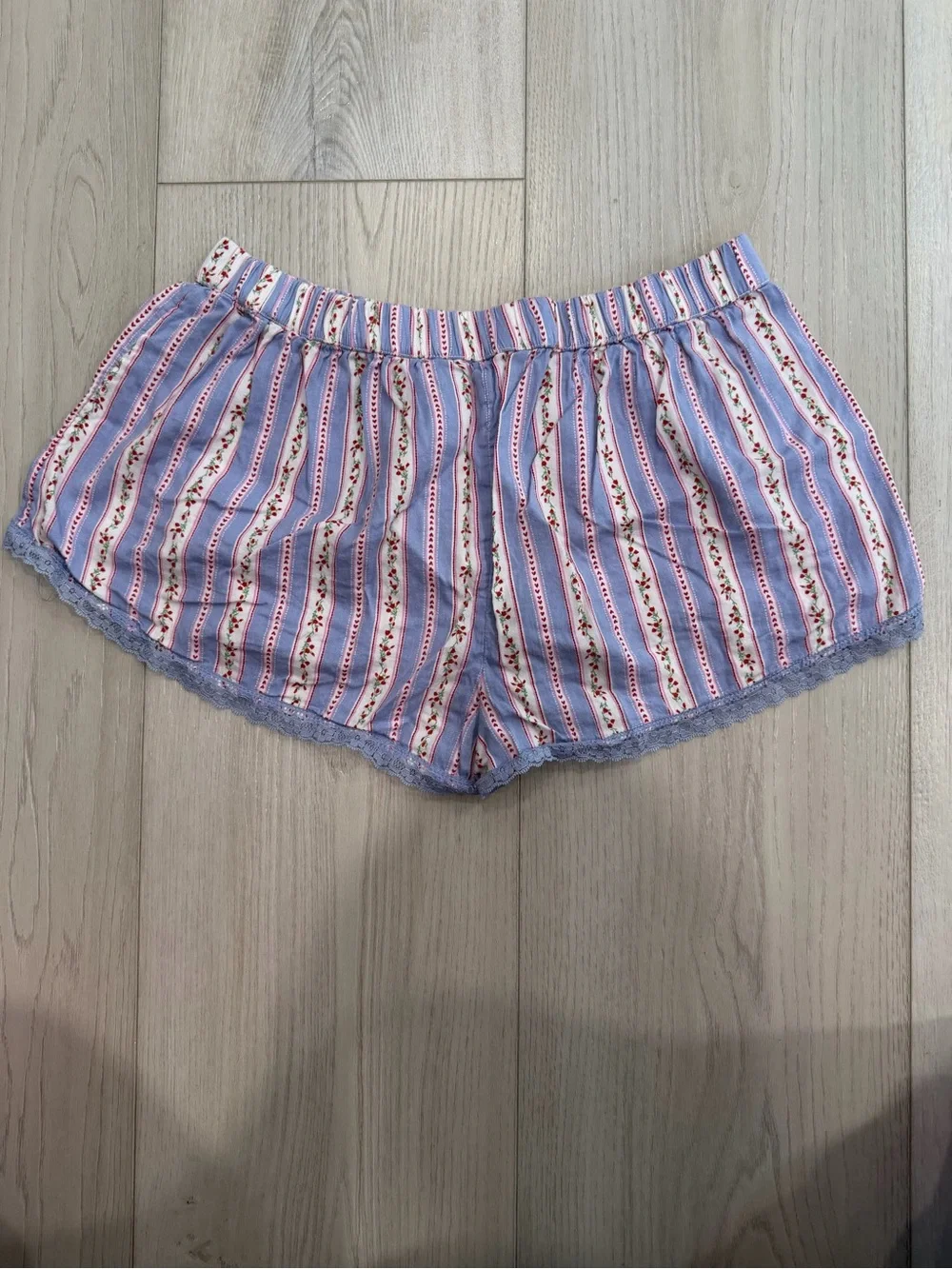 Out From Under Lace Trim Floral Stripe Bloomers Shorts M